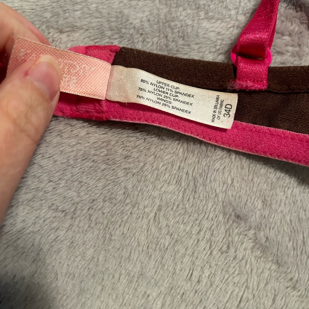 Vintage Victoria’s Secret Bra Brown Animal Print Pink Lace 34D - Picture 5 of 6